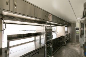 Interior view of the KFC chicken truck kitchen.