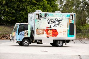 Inside view of the Kerbside Feast food truck's kitchen.