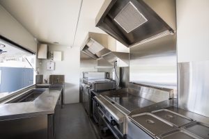 Inside view of the Kerbside Feast food truck's kitchen.