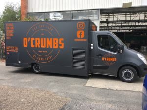Side view of the O'Crumbs food truck.
