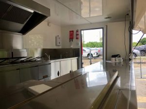 Inside view of the O'Crumbs food truck kitchen.