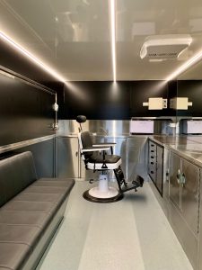 Inside view of the Dapper Domain mobile barber shop truck.
