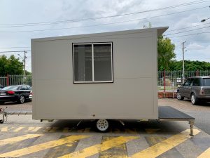 Side view of the Portable Room Solutions trailer window.