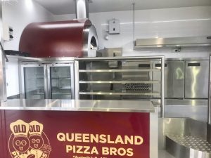 Inside view of the QLD Pizza Bros food truck kitchen.