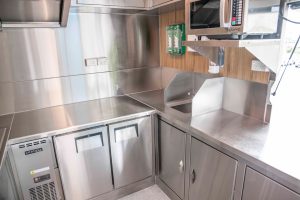 Inside view of the Tassal Salmon food truck kitchen.