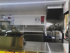 Inside view of the New York Waffles food trailer kitchen.