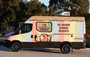 Side view of Genevieve’s Sweet Sugar Shack ice cream van.