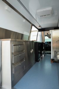 Inside view of Genevieve’s Sweet Sugar Shack ice cream van kitchen.