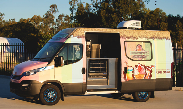 Side view of Genevieve’s Sweet Sugar Shack ice cream van.