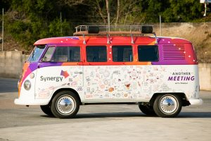 Side view of Synergy’s Kombi coffee van.