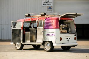 Side view of Synergy’s Kombi coffee van.