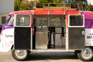 Inside view of Synergy’s Kombi coffee van.