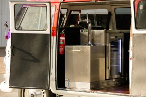 Inside view of Synergy’s Kombi coffee van.