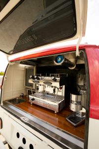 Inside view of Synergy’s Kombi coffee van.