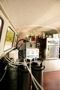 Inside view of Synergy’s Kombi coffee van.