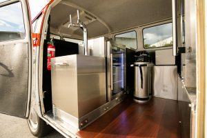 Inside view of Synergy’s Kombi coffee van.