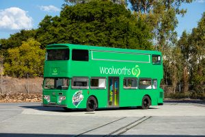 Side view of Woolworths' promotional bus.