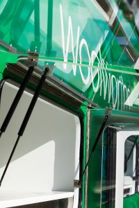 Detail view of Woolworths' promotional bus.