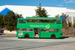 Side view of Woolworths' promotional bus.