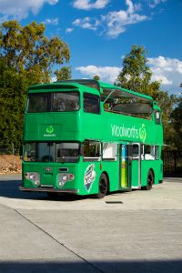 Side view of Woolworths' promotional bus.