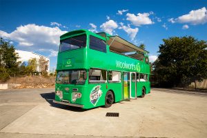 Side view of Woolworths' promotional bus.