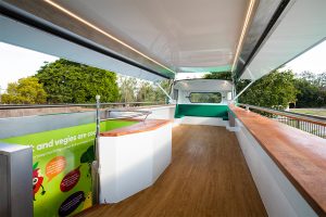 Inside view of Woolworths' promotional bus.