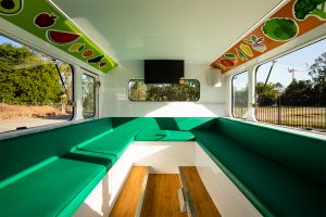 Inside view of Woolworths' promotional bus.