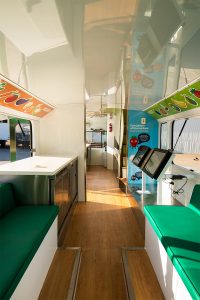 Inside view of Woolworths' promotional bus.