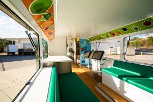 Inside view of Woolworths' promotional bus.