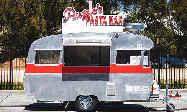 Side view of Angelo's pasta bar caravan.