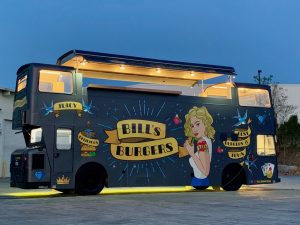 Side view of the Bills Burgers Bus.