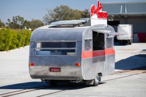 Rear view of Angelo's pasta bar caravan.