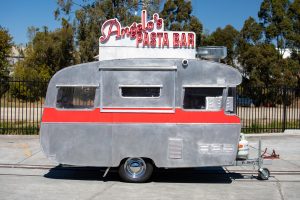 Side view of Angelo's pasta bar caravan.