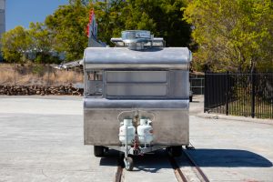 Rear view of Angelo's pasta bar caravan.