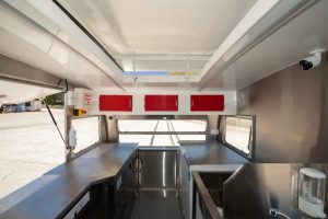 Inside view of Angelo's pasta bar caravan kitchen.