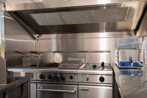 Inside view of Angelo's pasta bar caravan kitchen.