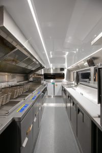 Inside view of the Bills Burgers Bus kitchen.