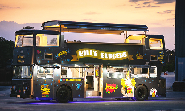 Side view of the Bills Burgers Bus.