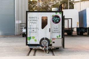 Rear view of the Radical Eats food trailer.