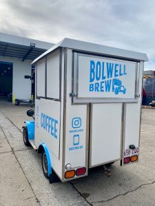 Rear view of the Bolwell Brew coffee cart.