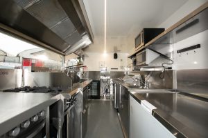 Inside view of the Yum Yum Afrika food truck kitchen.