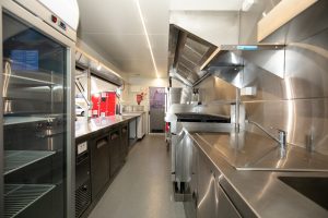 Inside view of the Yum Yum Afrika catering trailer kitchen.