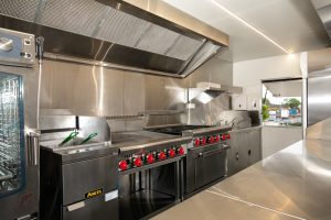 Inside view of the Yum Yum Afrika catering trailer kitchen.