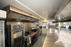 Inside view of the Yum Yum Afrika catering trailer kitchen.
