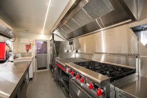 Inside view of the Yum Yum Afrika catering trailer kitchen.