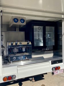 Detail view of the Pie Guru smoko van kitchen.