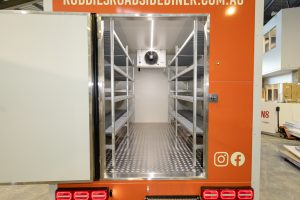 Inside view of Robbie’s Roadside Diner cold room trailer.