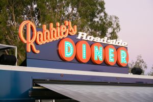 Detail view of Robbie’s Roadside Diner sign.