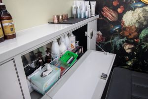 Inside view of Your Beauty Boudoir mobile beauty van.