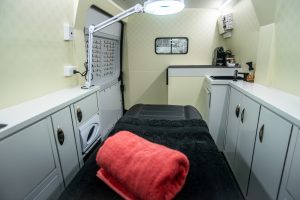 Inside view of Your Beauty Boudoir mobile beauty van.